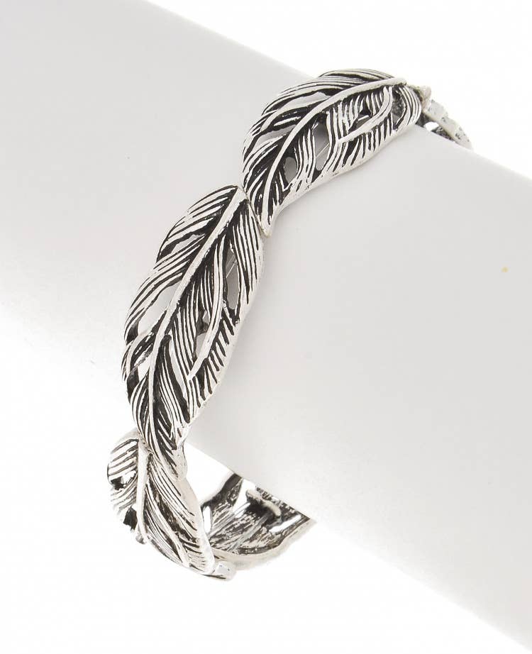 FR3843 Antique Silver Leaf Metal Stretch Bracelet