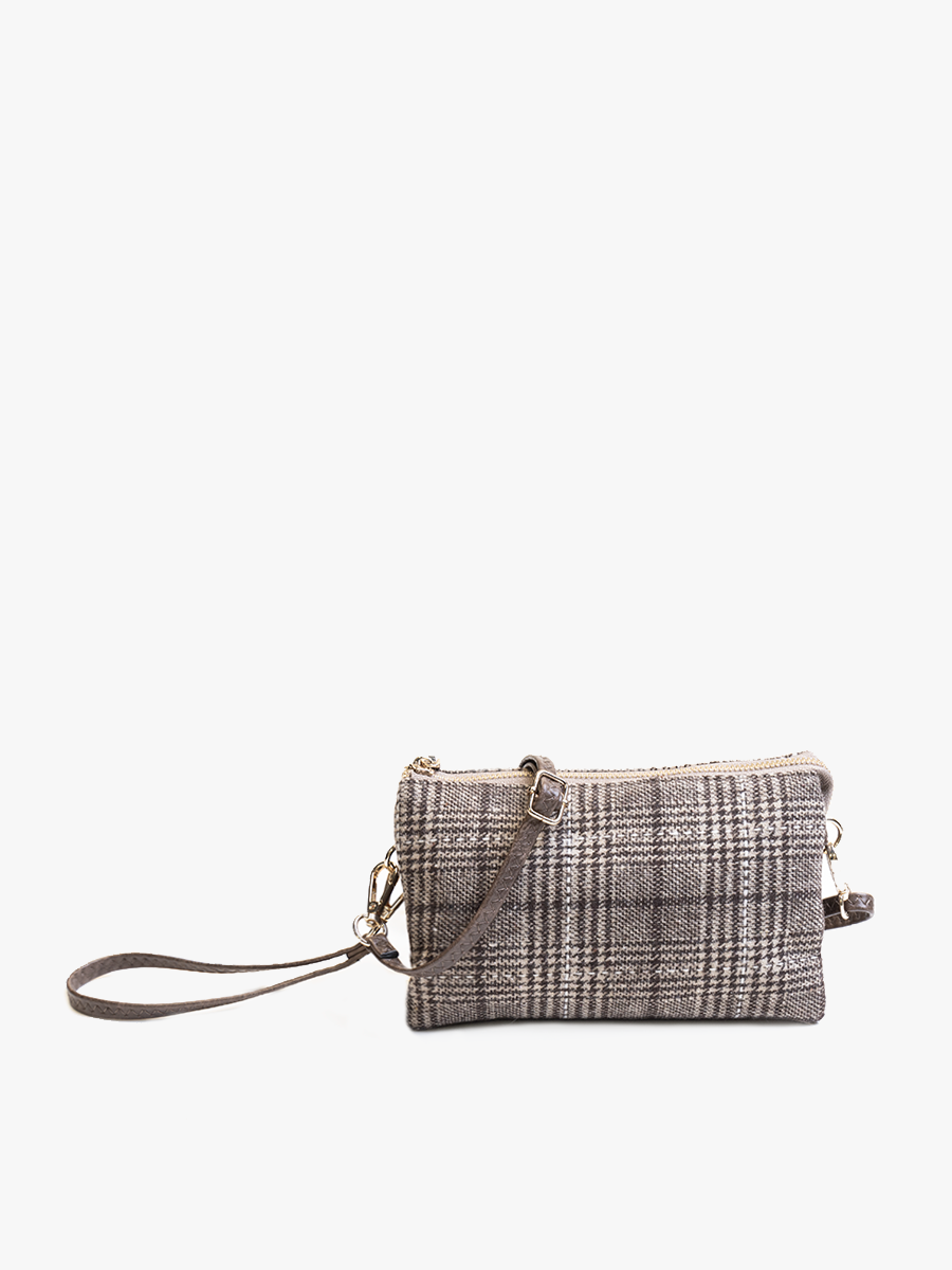 M013-PLD Riley Plaid 3 Compartment Crossbody/Wristlet