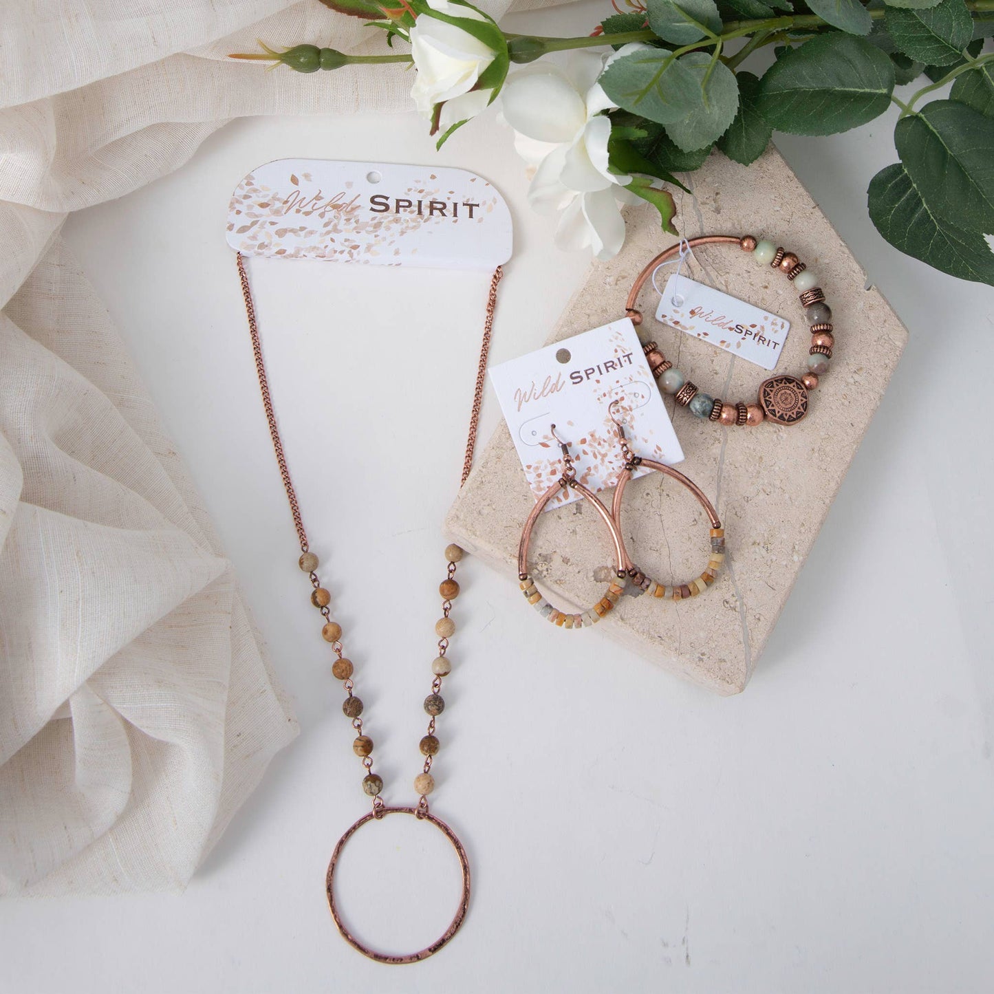 Harmony Genuine Picture Jasper Ring 20" Pendant Necklace