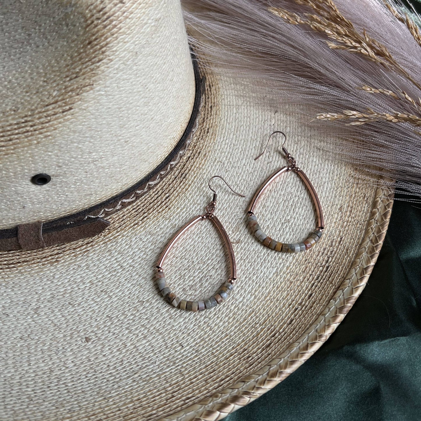 Wild Spirit Western Copper Genuine Agate Teardrop Earrings