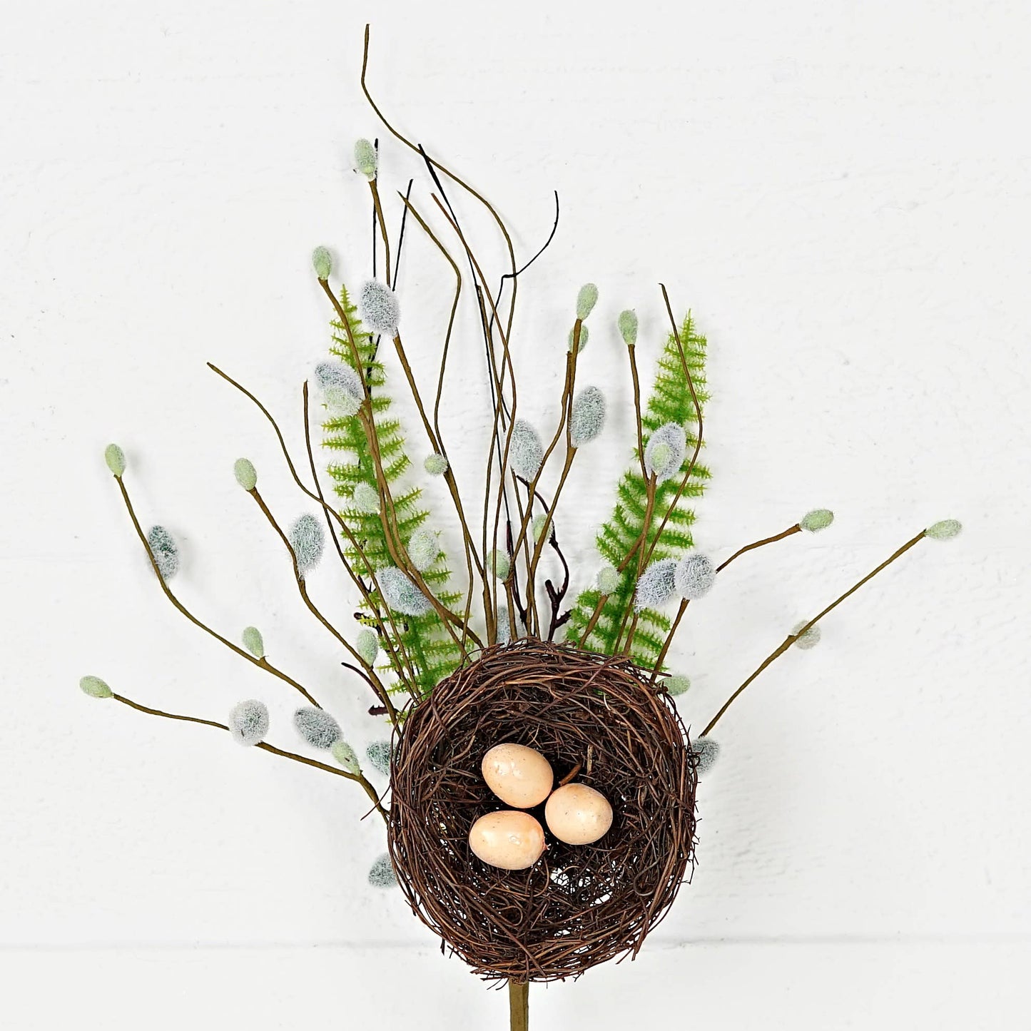 35382- 20in Spray-Pussy Willow with Bird nest