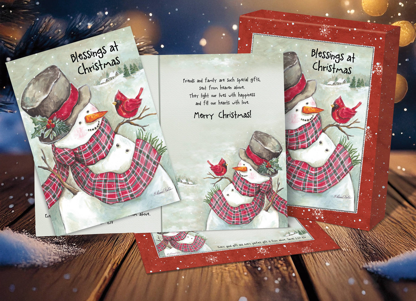 Snowman & Cardinal Friend Faith Holiday Cards in a Box