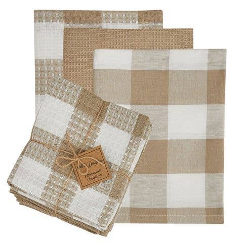 Wicklow Check 3 Dishtowel-1 Dishcloth Set - Natural