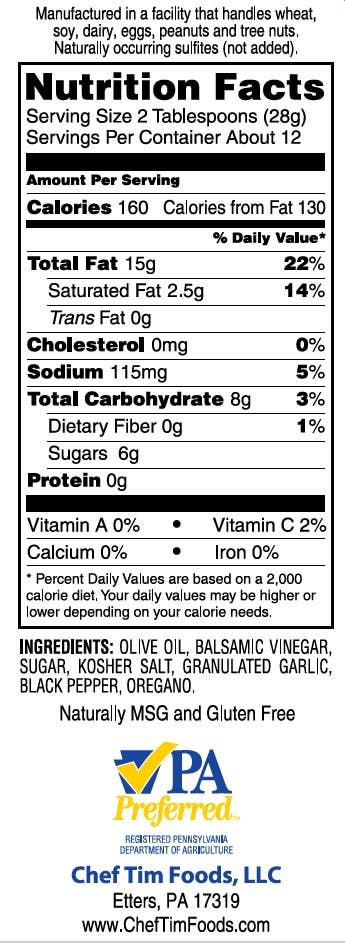 Chef Tim's Sweet Balsamic Vinaigrette (12 oz)