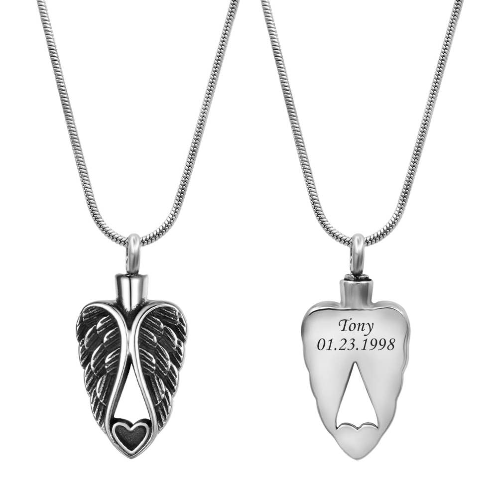 Guardian Angel Heart Ashes Holder Urn Memorial Necklace