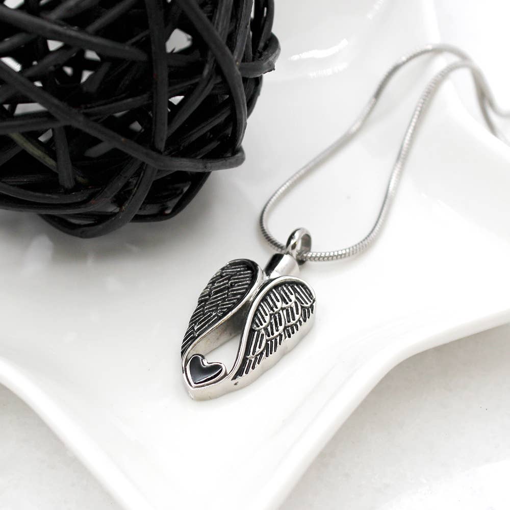 Guardian Angel Heart Ashes Holder Urn Memorial Necklace