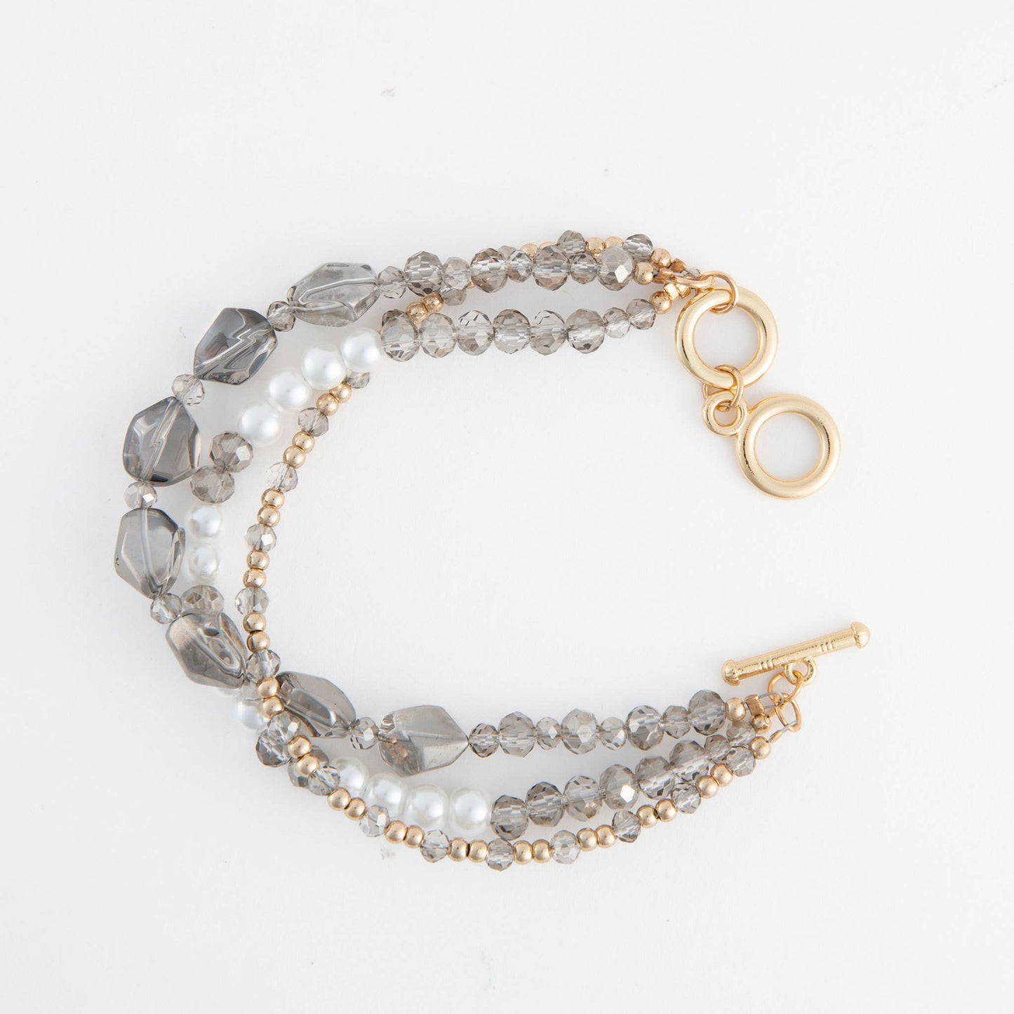 Aveline Multi Row Glass and Pearl Toggle Bracelet