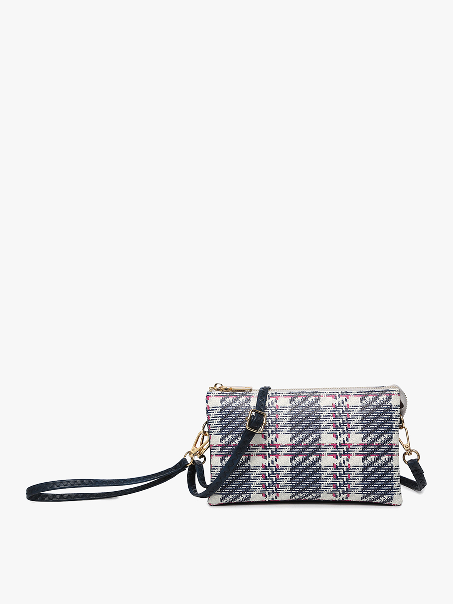 M013-PLD Riley Plaid 3 Compartment Crossbody/Wristlet