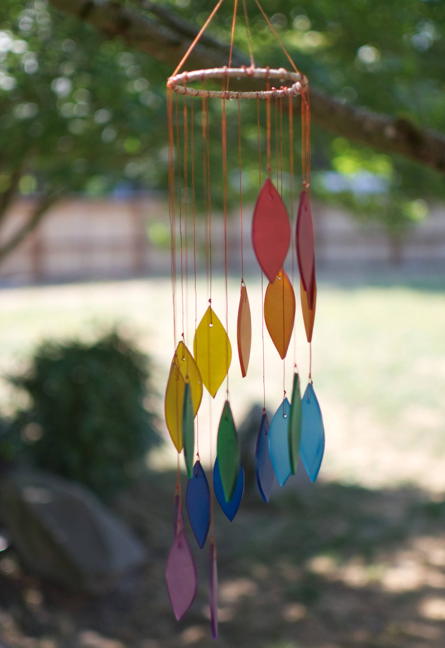 Rainbow Spiral Leaf Tumbled Glass Wind Chime