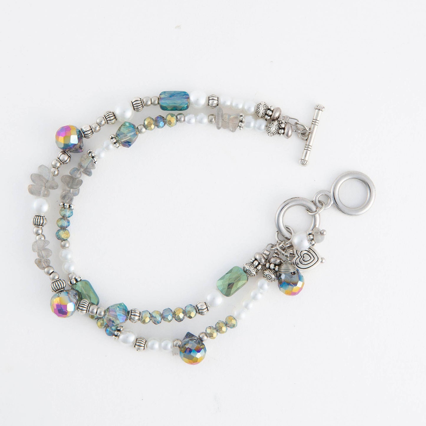 Aveline Multi Row Glass and Pearl Toggle Bracelet