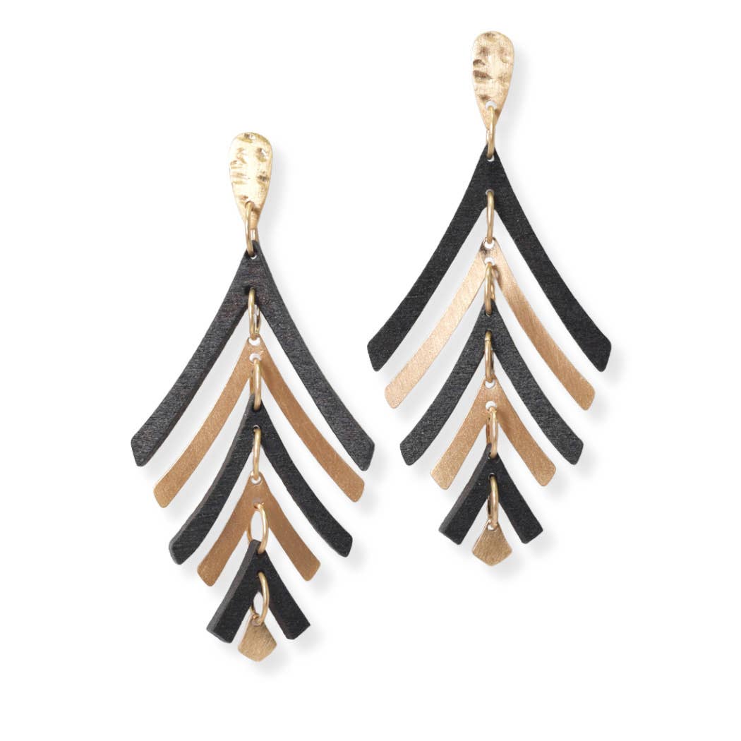 Geometric Wood N Metal Accent Dangle Earring