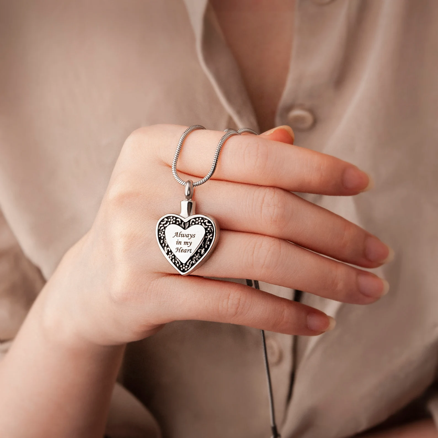 Always in my Heart Memorial Necklace Urn - Cremation Jewelry