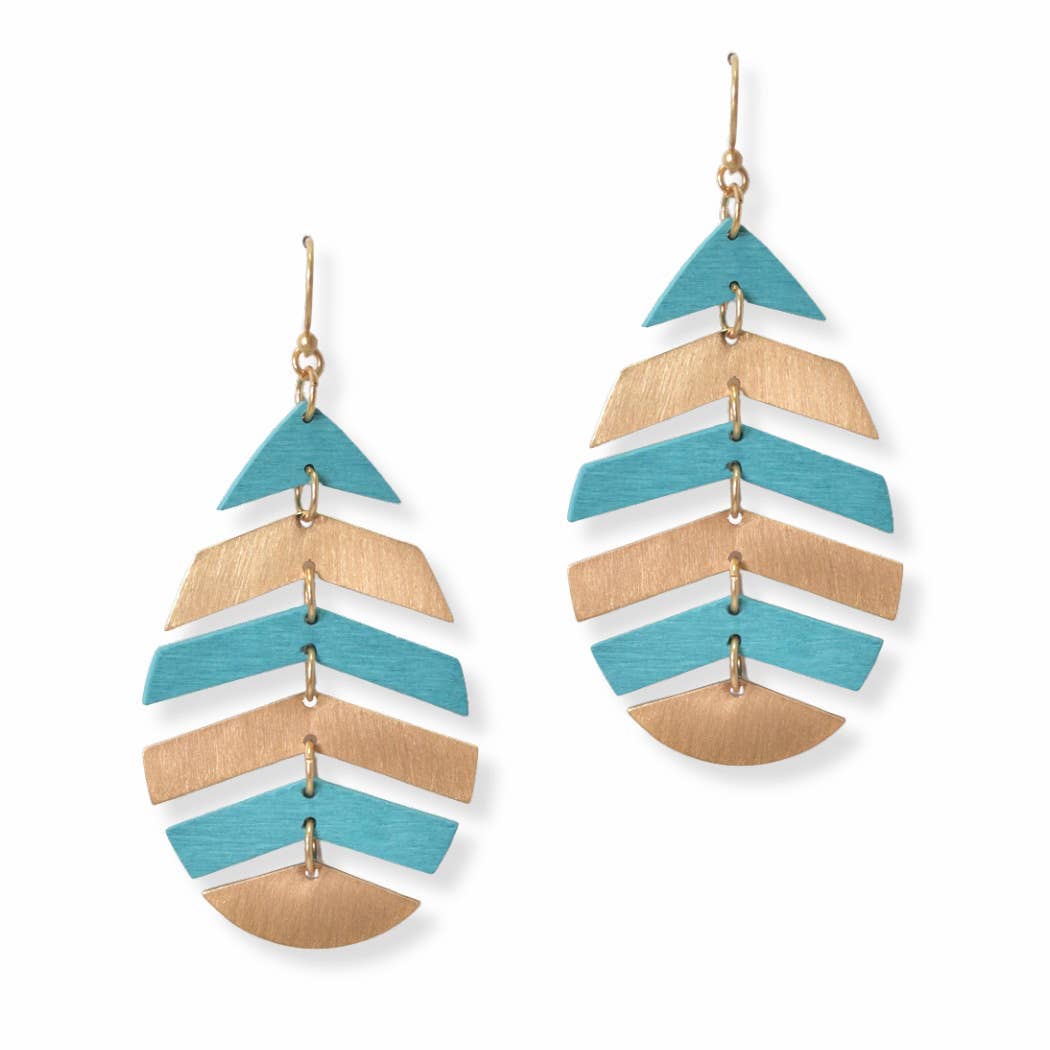 Wood N Metal Accent Leaf Dangle Earring