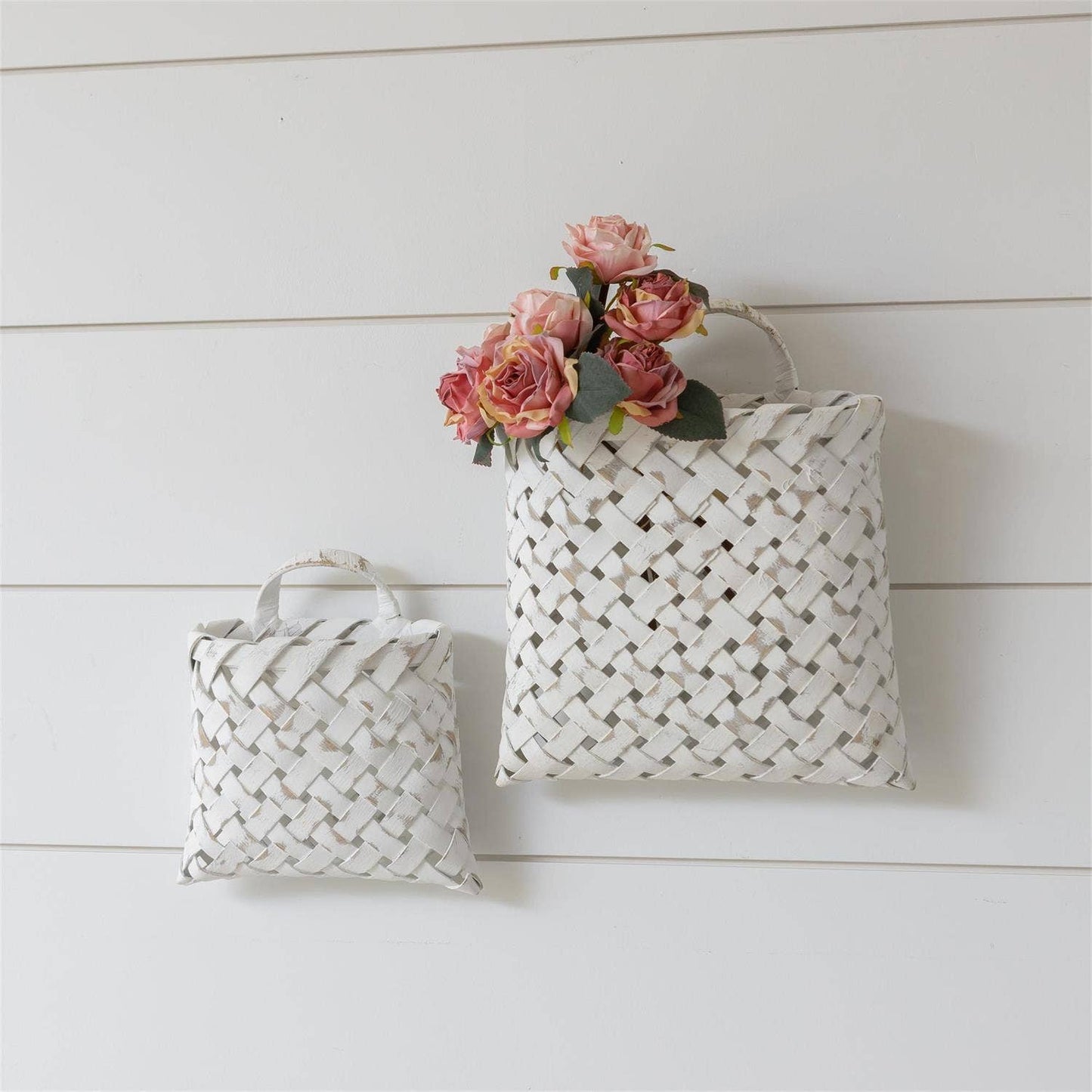 White Chipwood Wall Hanging Baskets (Set Of 02)