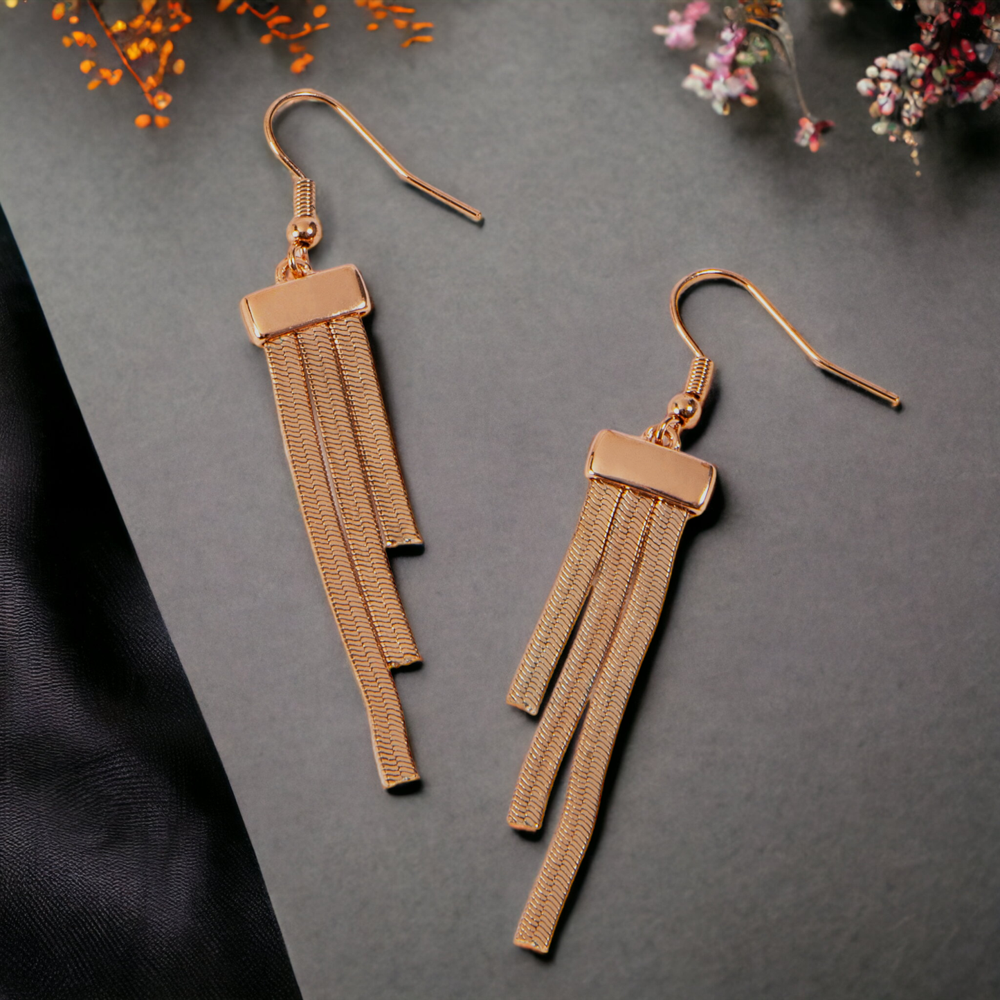 Sale - Jamilla Rose Gold Tiered Snake Chain Drop Earring