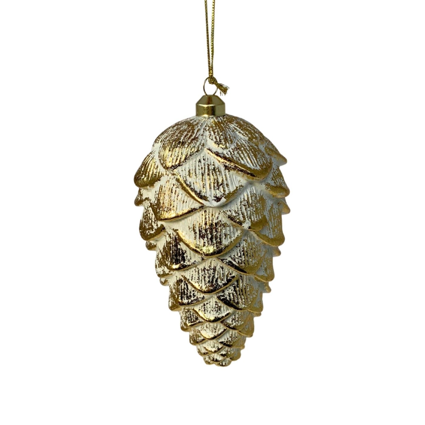 O HOLY NIGHT METALLIC PINECONE ORNAMENT - GOLD/CREAM 8"