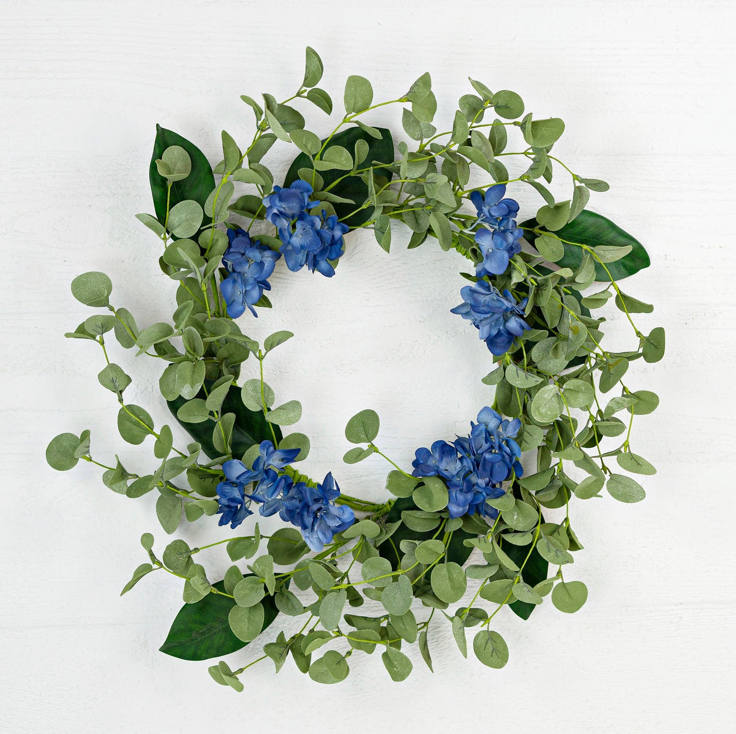 29010 - 22in Wreath-Blue Hydrangea and Eucalyptus Lvs-2