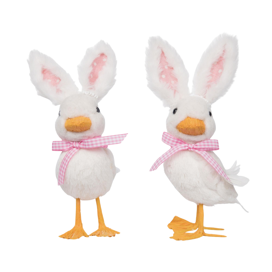 Transpac Sisal Ducks w/Rabbit Ear Set of 2 Easter Home Décor