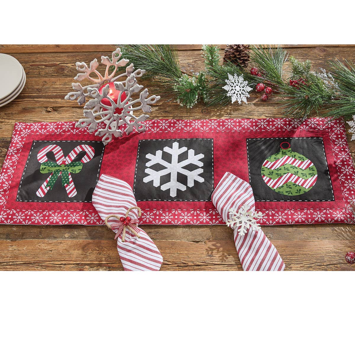 Candycanes And Snowflakes Table Runner 36" L