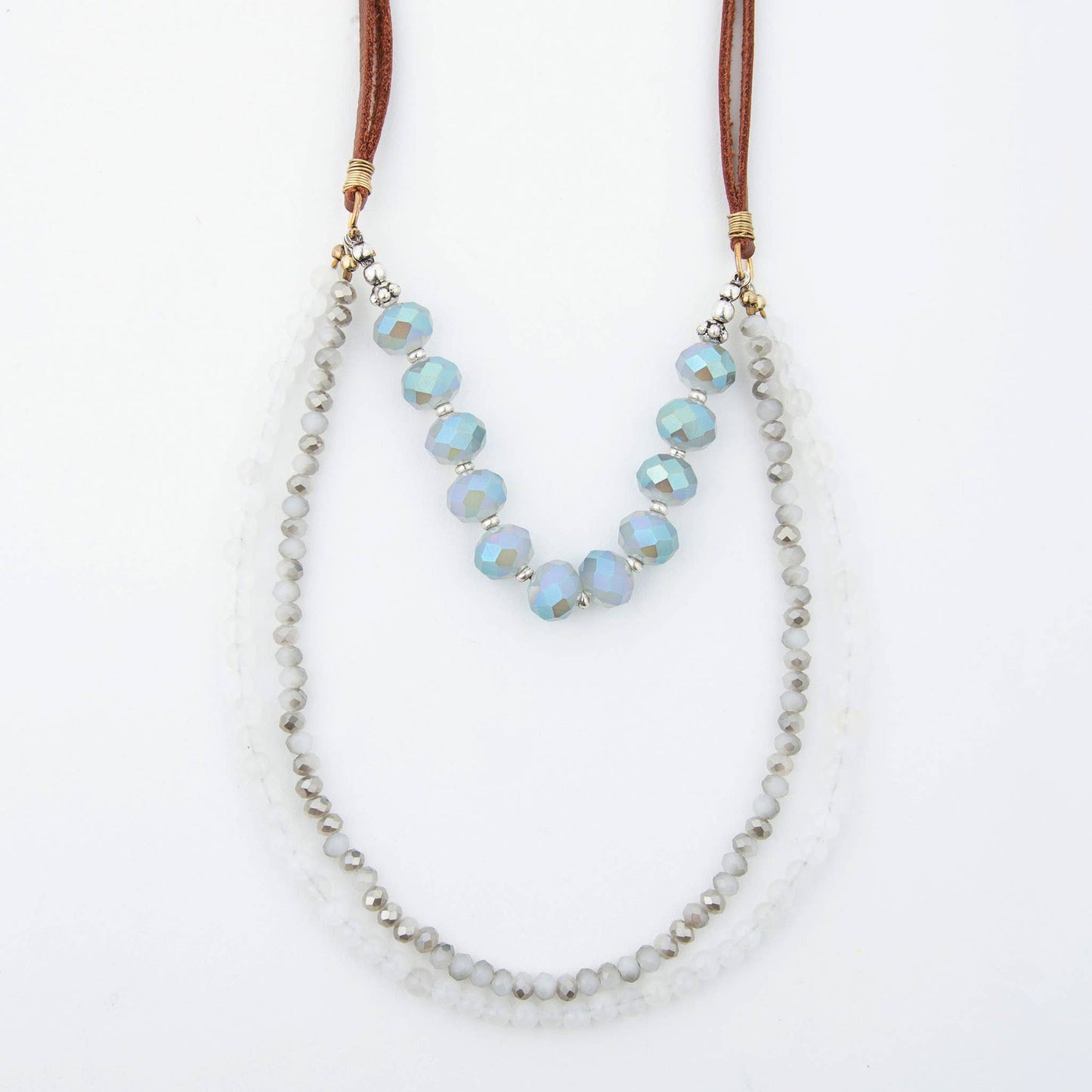 Aliina Multi Row White Jade 24" Western Beaded Necklace