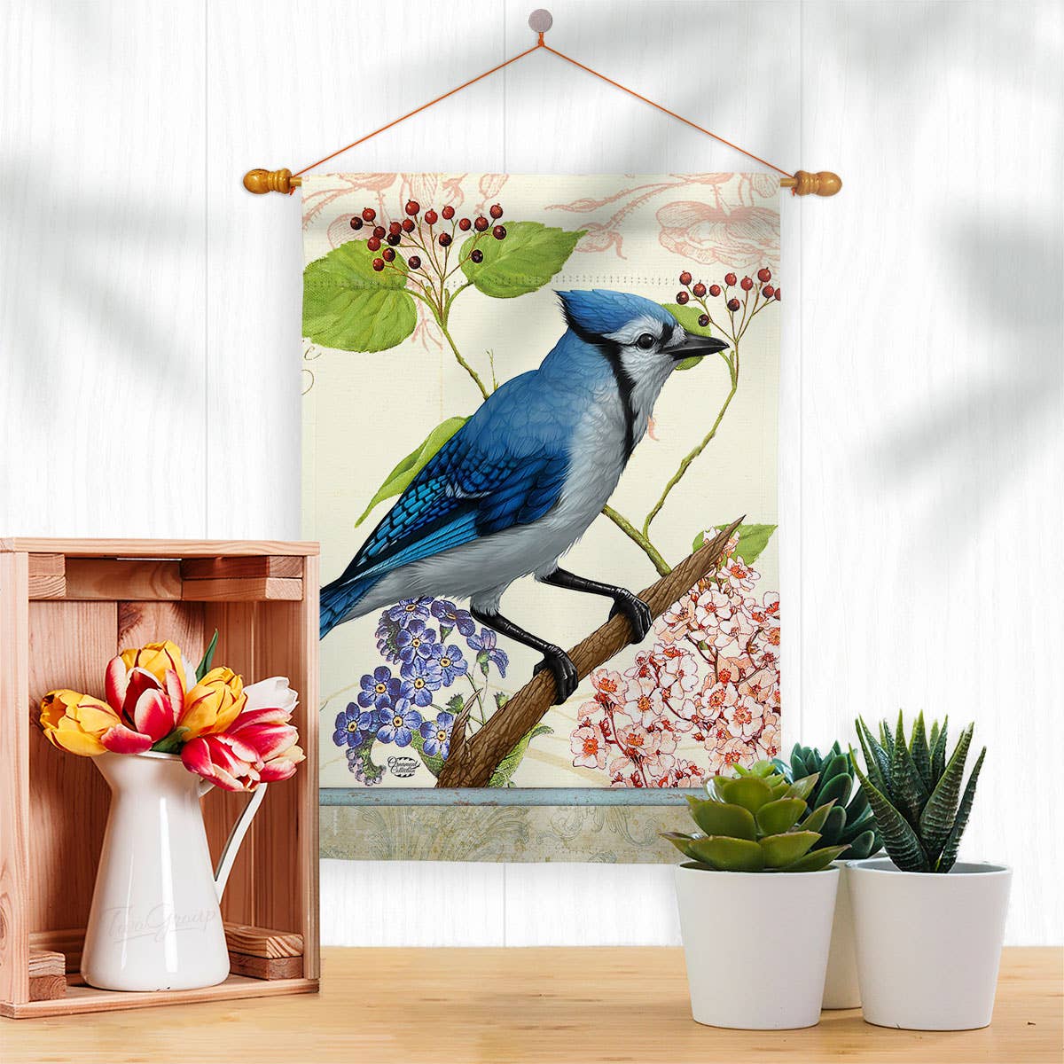 Flag Blue Jay Floral Bird Day Garden House 2-Sided Home
