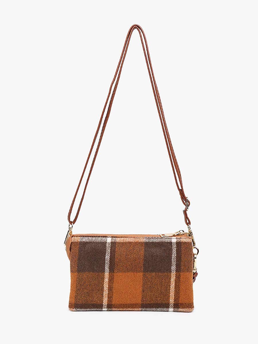 M013-PLD Riley Plaid 3 Compartment Crossbody/Wristlet