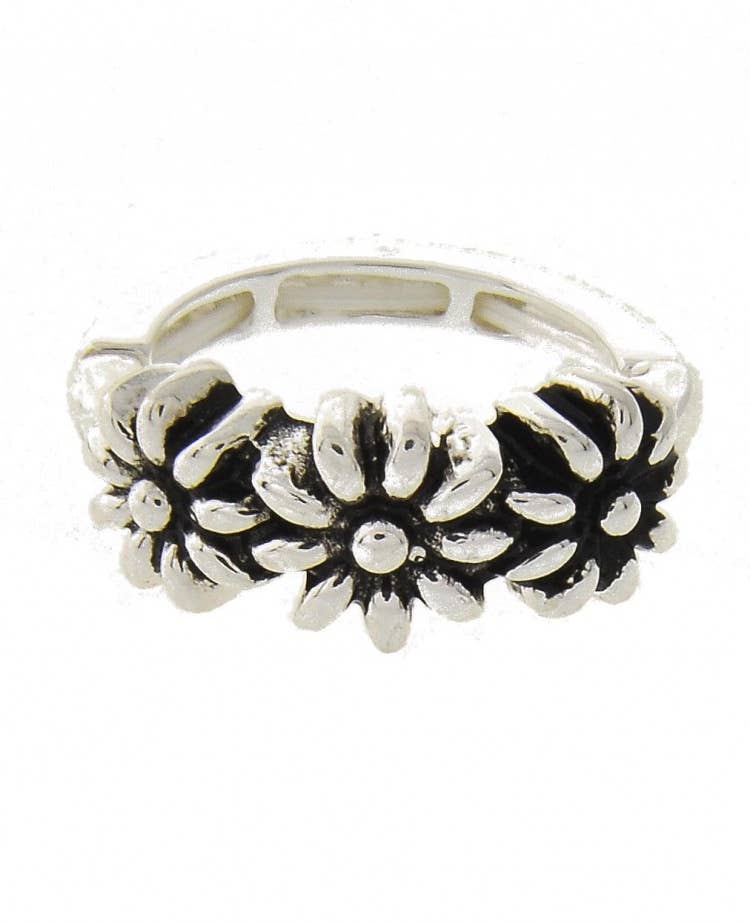 FR3215 Three Flowers Metal Stretch Ring