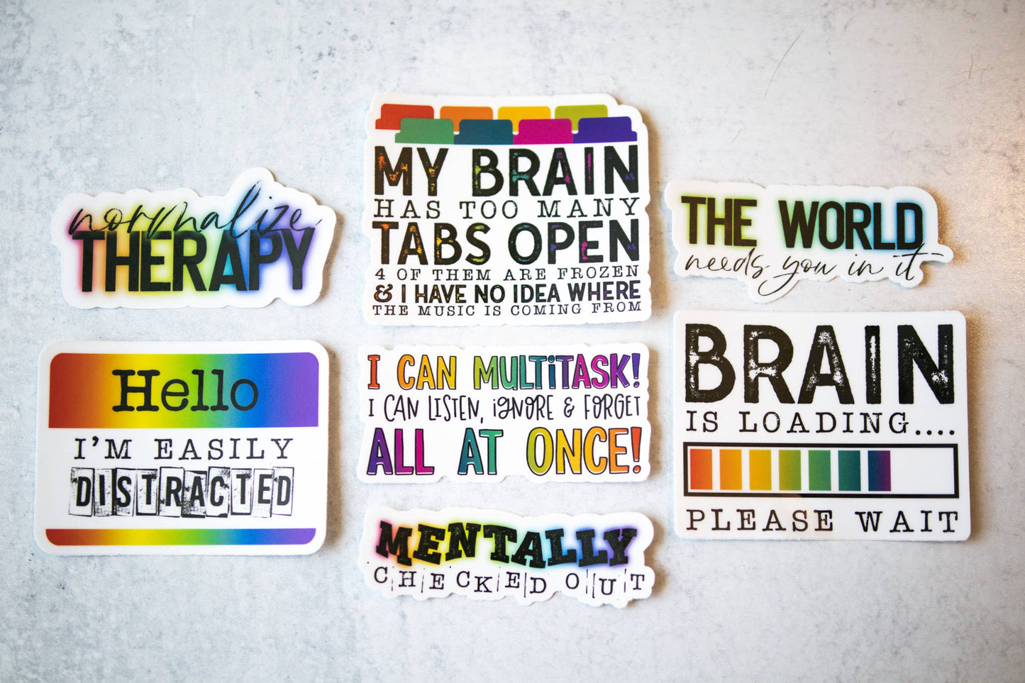 My Brain has Too Many Tabs Open, White Vinyl Sticker, 3in.
