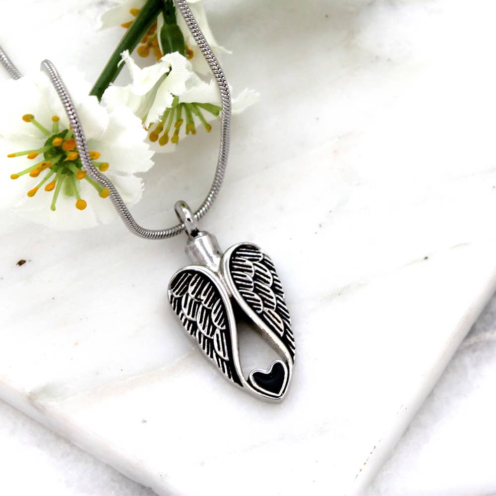 Guardian Angel Heart Ashes Holder Urn Memorial Necklace