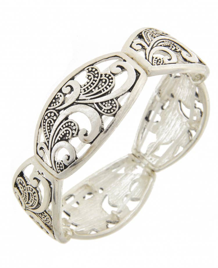 FR6896 Studded Ball Filigree Cutout Metal Stretch Bracelet
