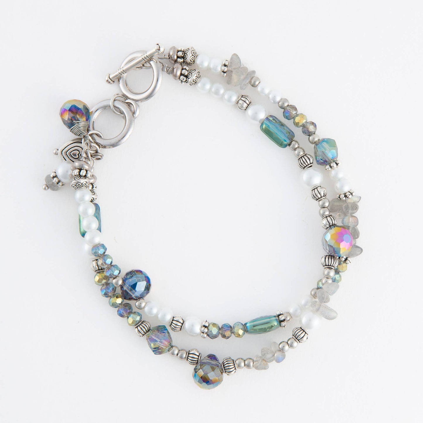 Aveline Multi Row Glass and Pearl Toggle Bracelet