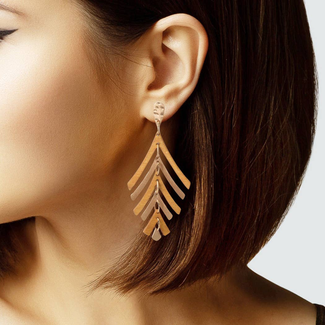 Geometric Wood N Metal Accent Dangle Earring