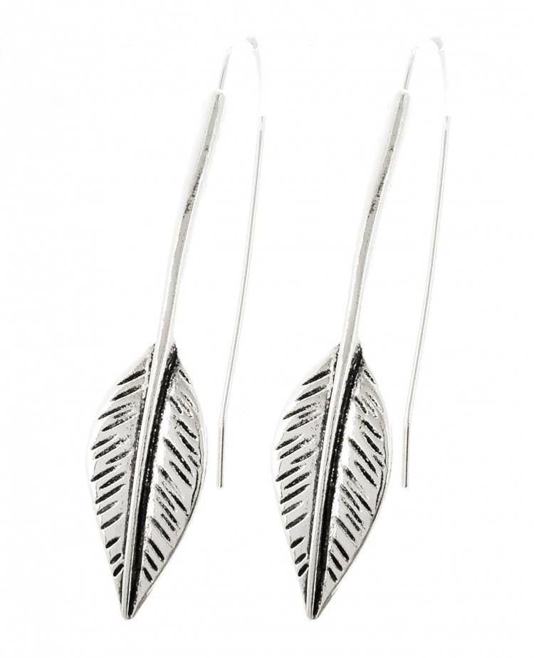 FR6716 Lanceolate Leaf Metal Earrings