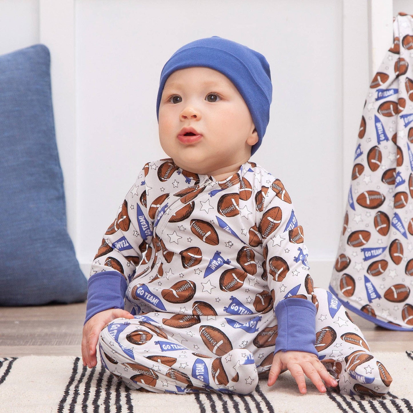 Bamboo Zipper Baby Romper β Football Fun & Comfort