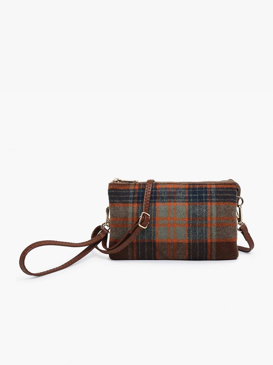 M013-PLD Riley Plaid 3 Compartment Crossbody/Wristlet