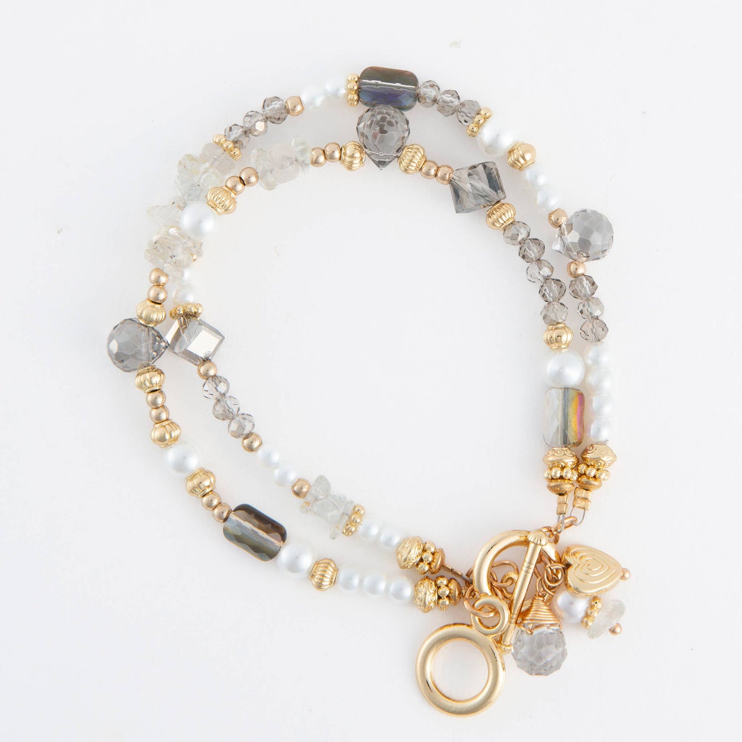 Aveline Multi Row Glass and Pearl Toggle Bracelet