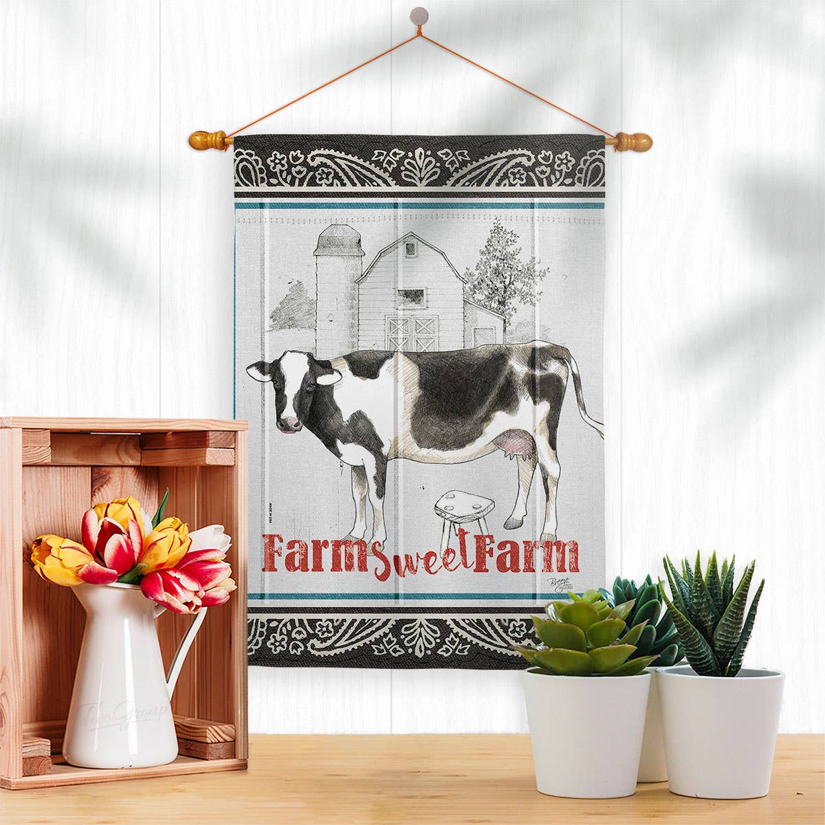 Farm Sweet Animals Barnyard Animal Primitive Decor Flag