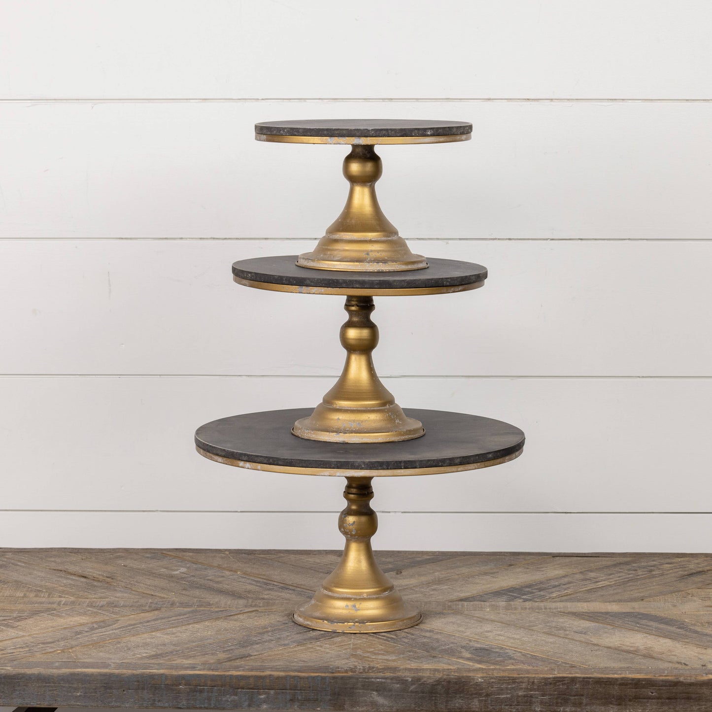 SET/ 3 BLACK & GOLD PEDESTALS