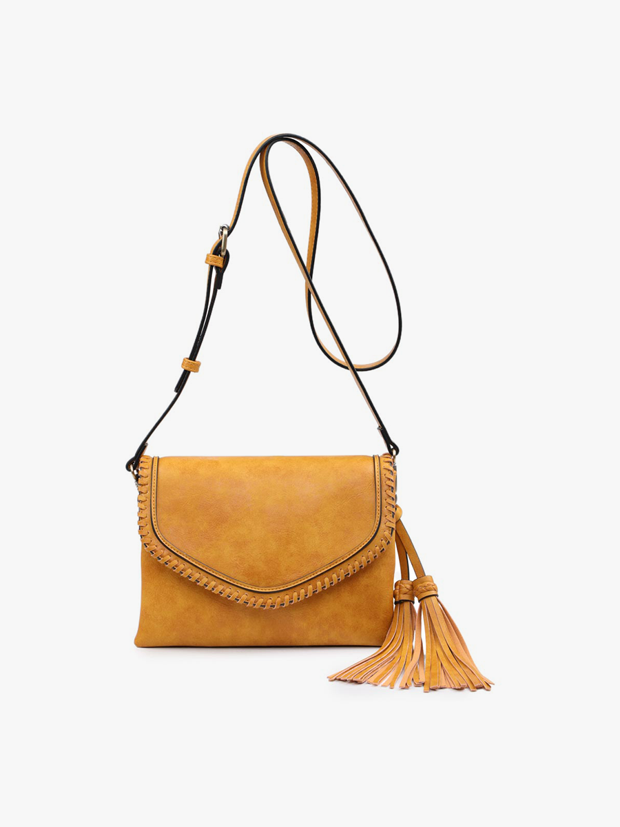 M1802A Sloane Flapover Crossbody w/ Whipstitch and Tassel
