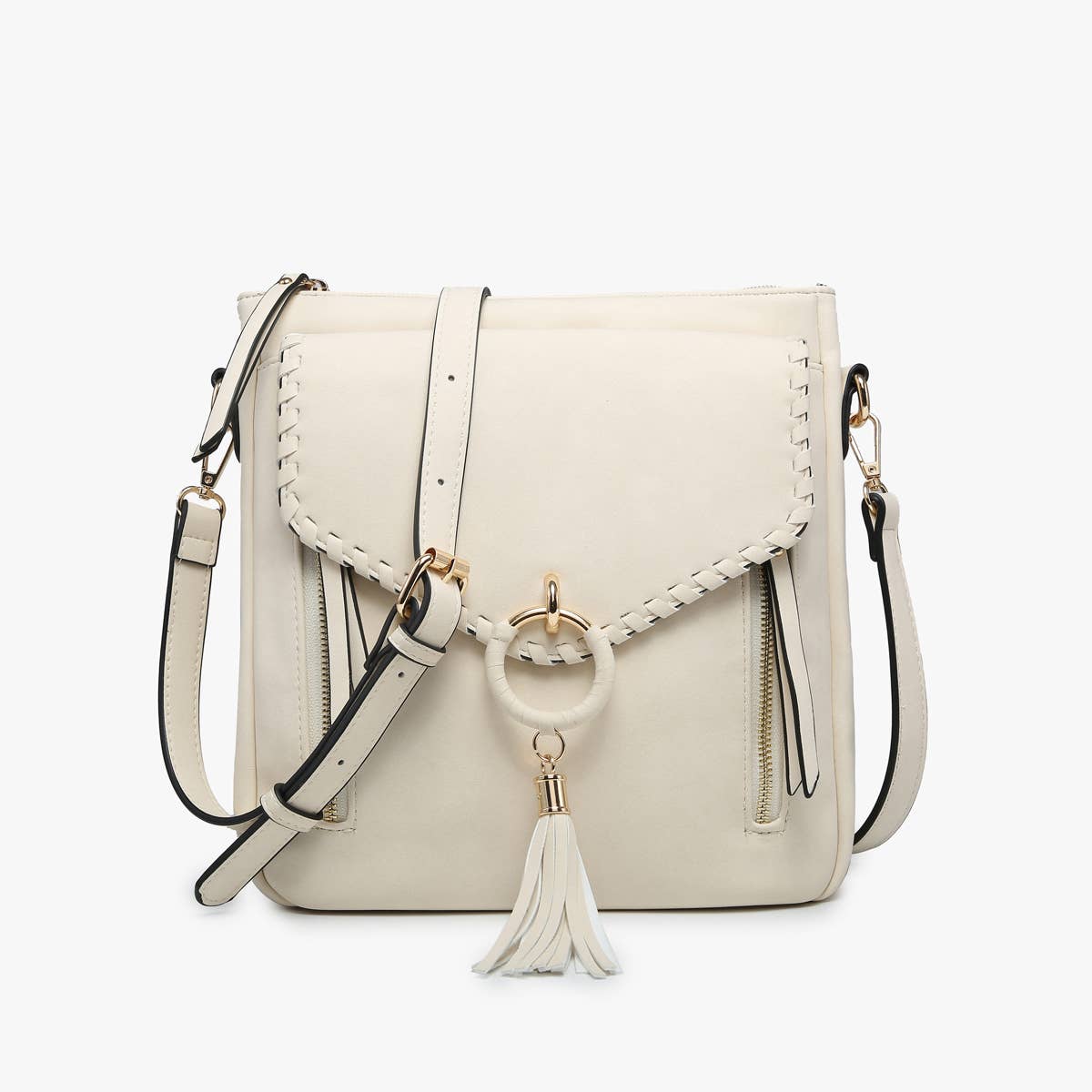 M2347 Layla Faux Suede Whipstitch Crossbody w/ Tassel
