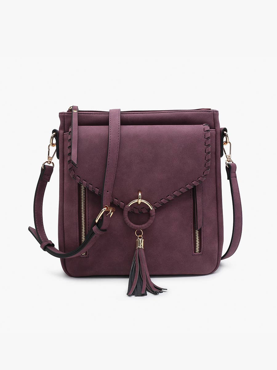 M2347 Layla Faux Suede Whipstitch Crossbody w/ Tassel