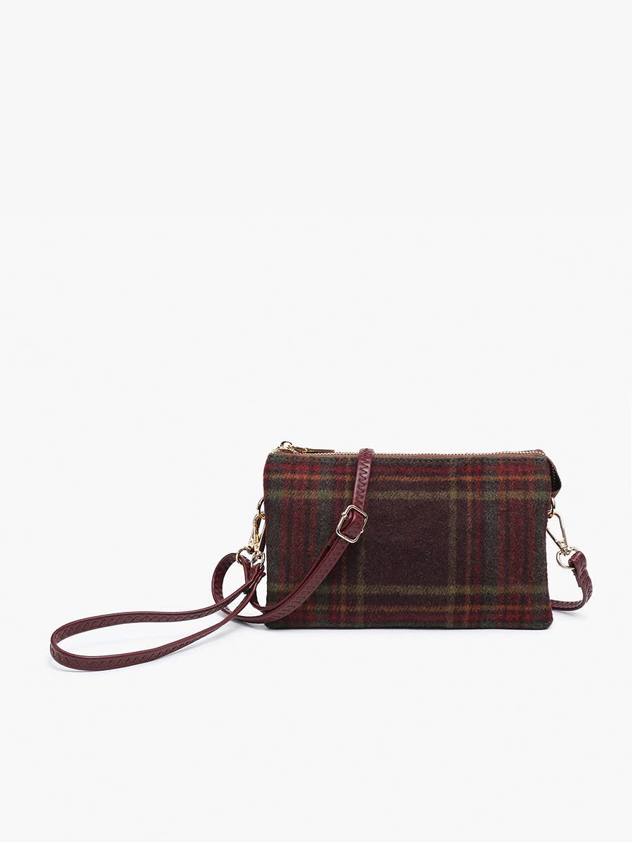 M013-PLD Riley Plaid 3 Compartment Crossbody/Wristlet