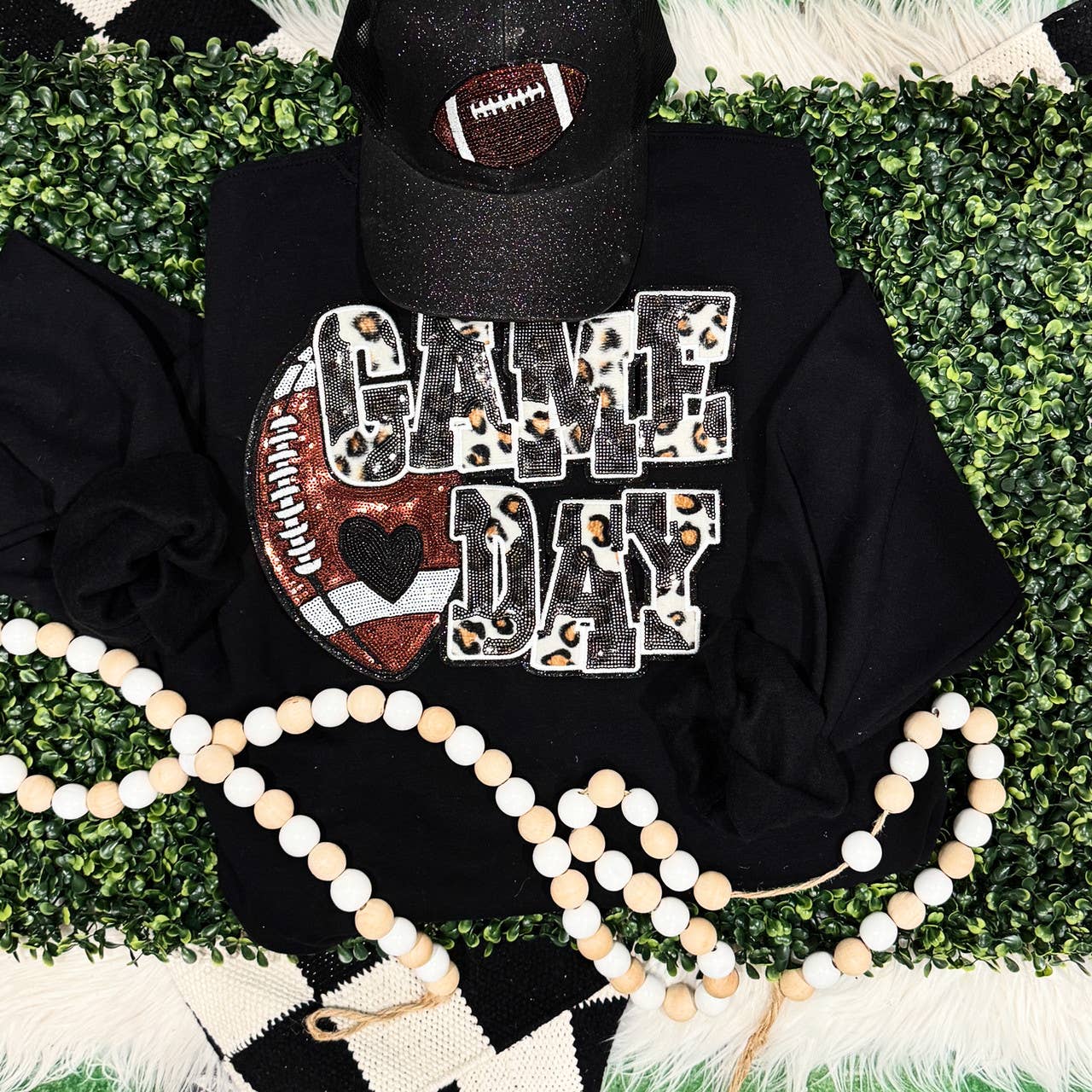 Black Football Leopard & Sequins Sweatshirt