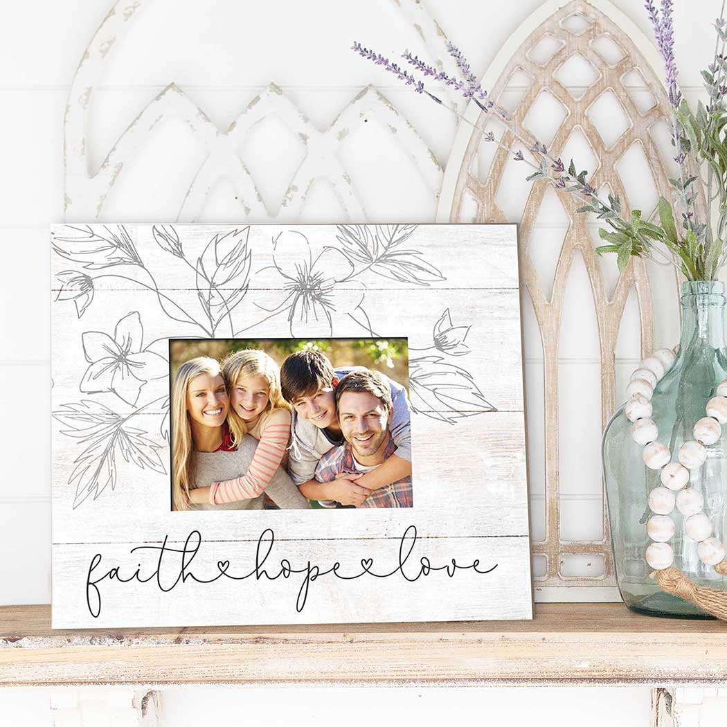 Faith Hope Love Floral Botanical Weathered Photo Frame