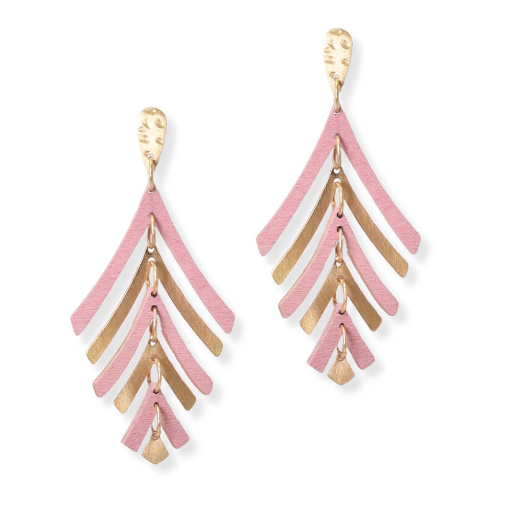 Geometric Wood N Metal Accent Dangle Earring