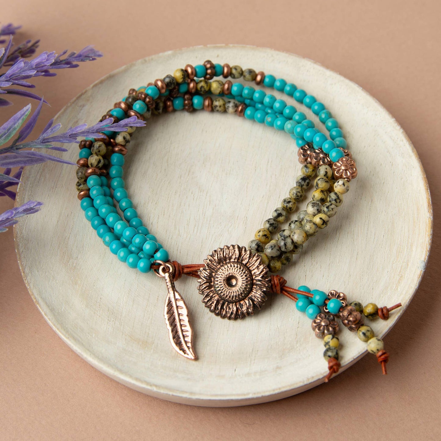 Reyna Multi Row Beaded Western Leather Charm Bracelet