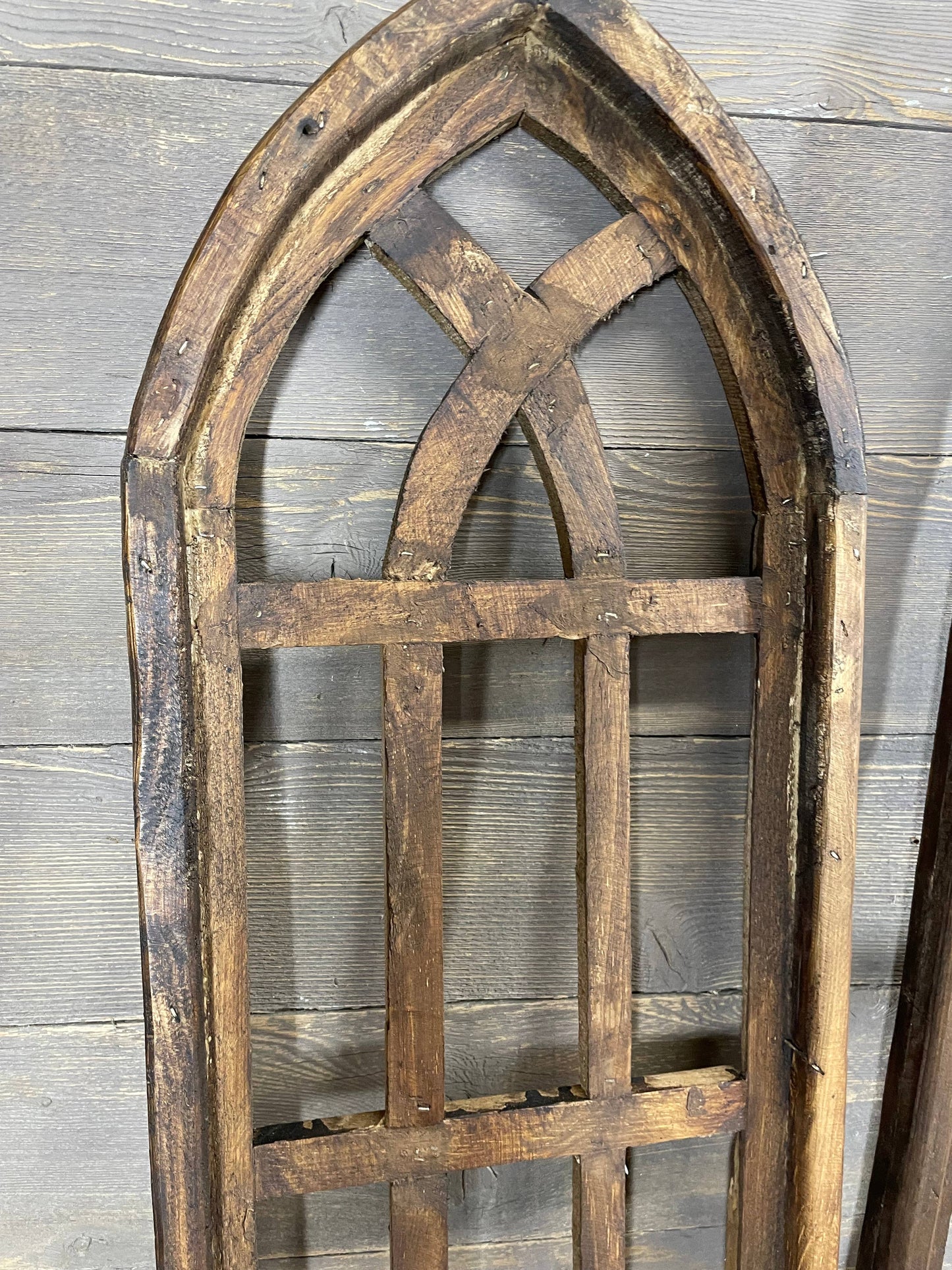 Great Buy-WH-Cathedral Rustic Wall Windows-Set 3-Wax-Brown
