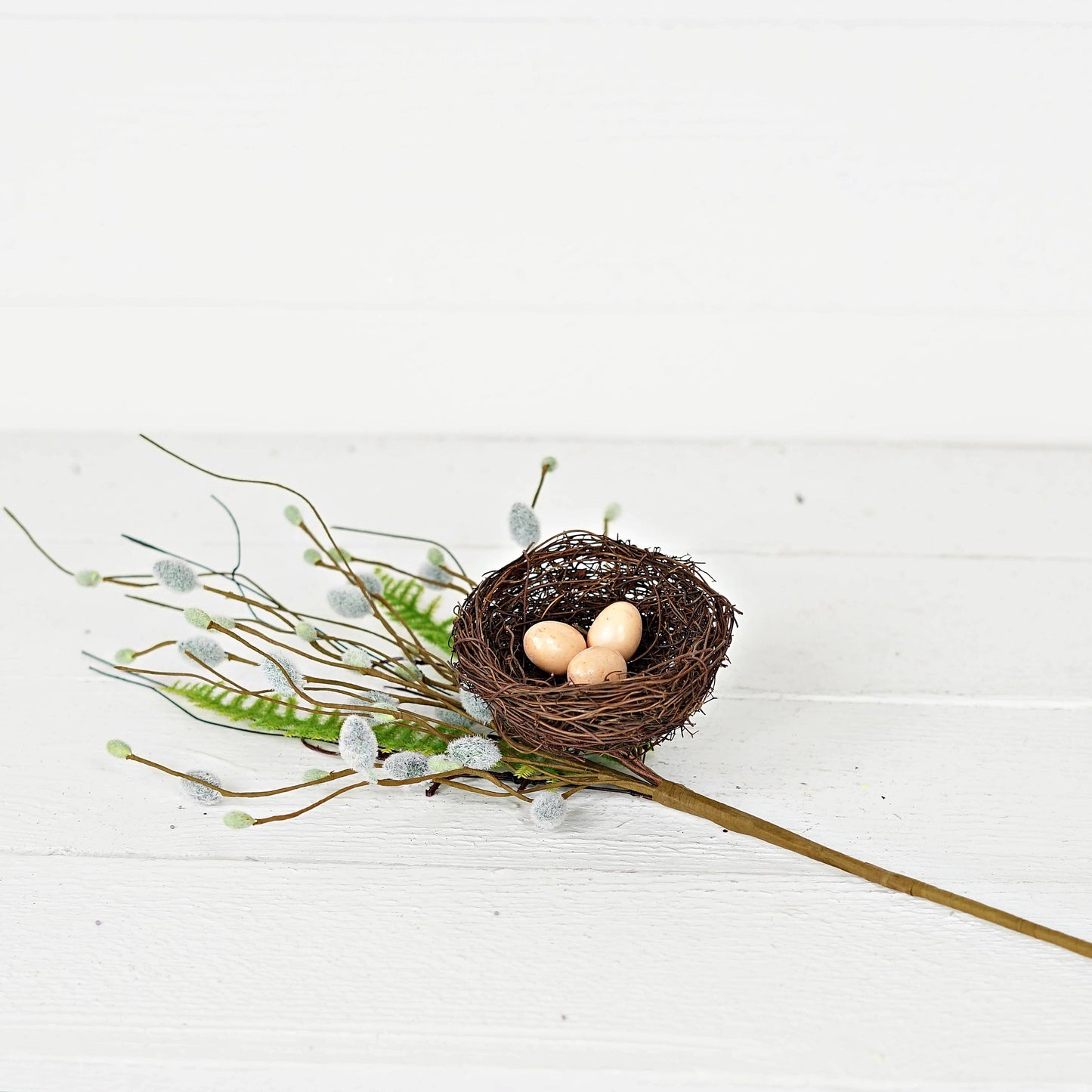 35382- 20in Spray-Pussy Willow with Bird nest