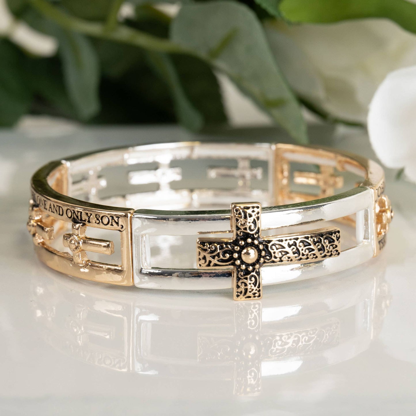Two Toned Inspirational Nickel-Free Stretch Bracelets