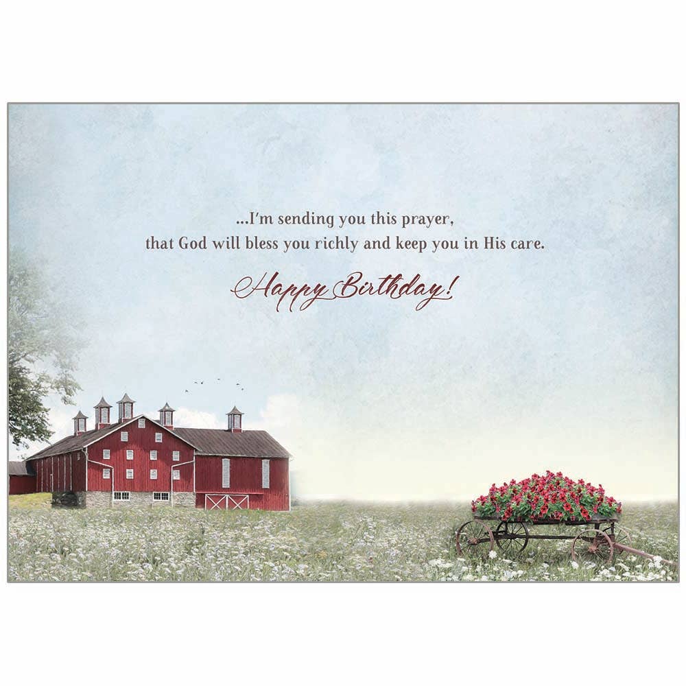 Red Barn With Wagon - Faith Birthday Card